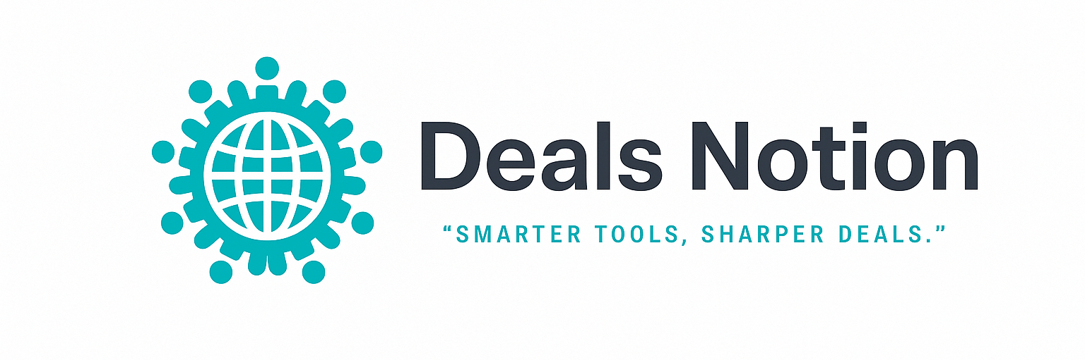 This image is a logo for the brand "Deals Notion," designed to visually represent the site's purpose of offering curated deals on software tools and tech products.