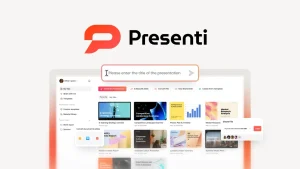 "Presenti AI dashboard showcasing AI-generated presentation slides with clean, modern design"